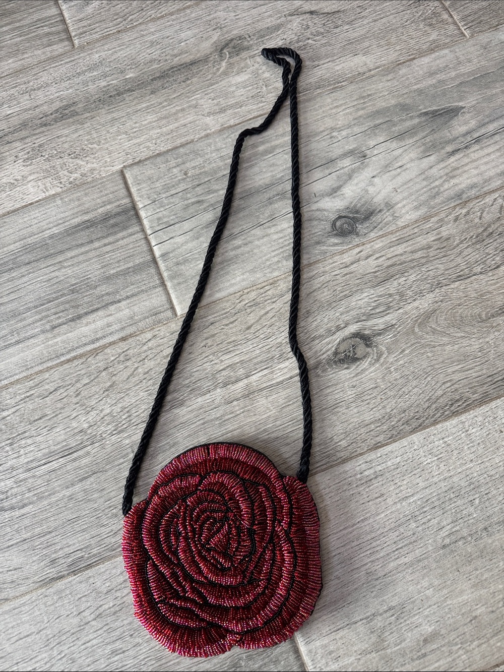 Handcrafted Red Beaded Rose Crossbody Bag by Valerie Barad